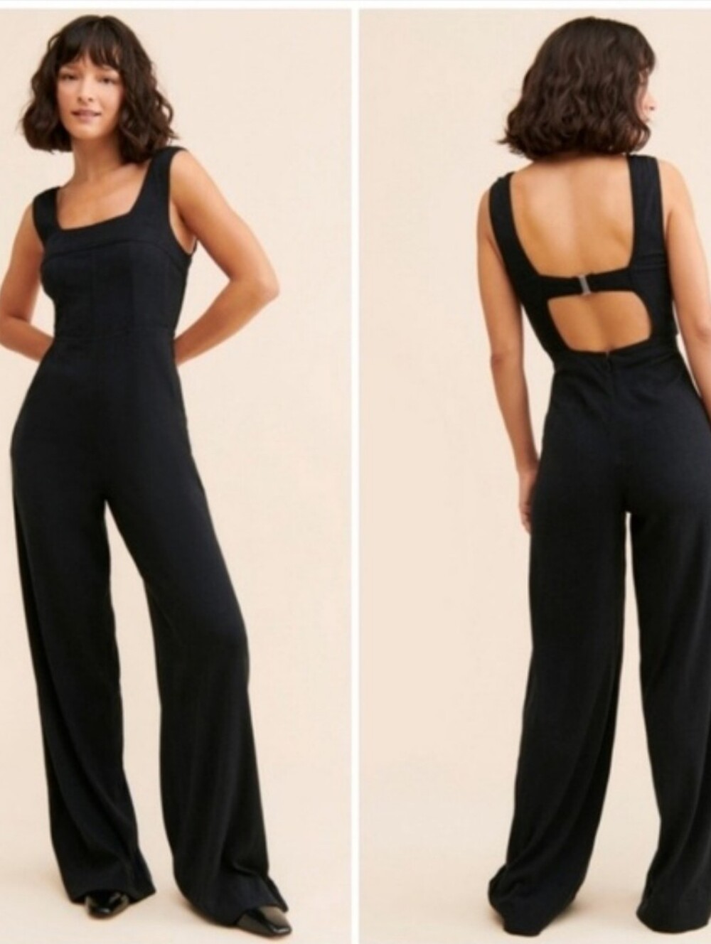 Free People Iris Black Wide-Leg Open-Back Jumpsuit Size XS ($168)